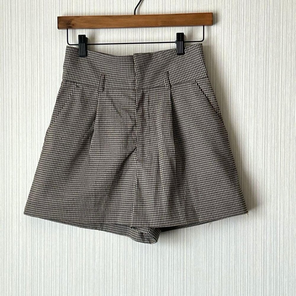 Oxfor High-Waist Shorts Brown Plaid Elastic